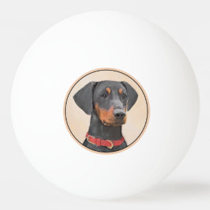 Balle De Ping Pong Peinture de Pinscher Allemand Art Animal Original