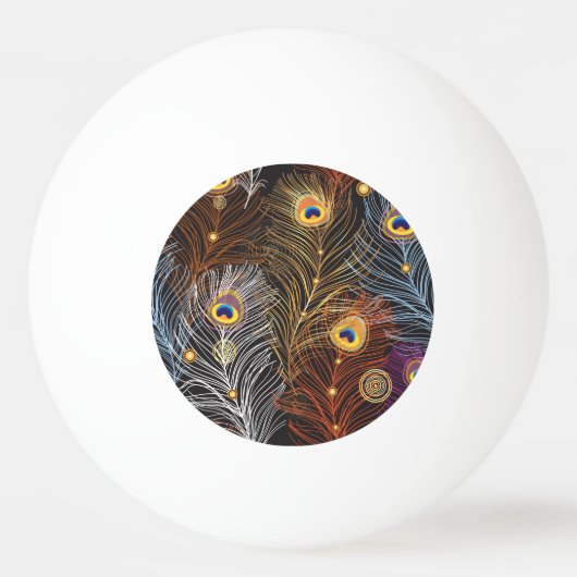 Balle De Ping Pong Plumes de paon doré : motif foncé. (Devant)