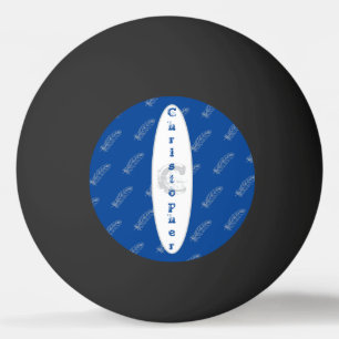 Balle De Ping Pong Plumes Motif Bleu Simple Nom moderne Monogramme