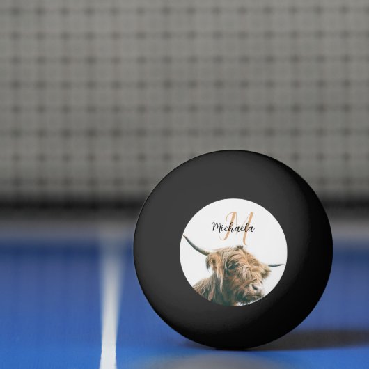 Balle De Ping Pong Portrait de vache Highland nom personnalisé monogr (Filet)