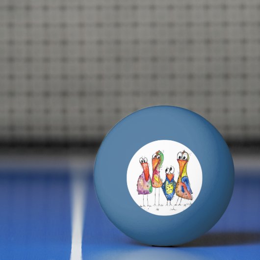Balle De Ping Pong Quatre Beaux Oiseaux Whimsical Colorés (Filet)