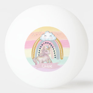 Balle De Ping Pong 🦄 Rainbow Unicorn Girl Nom personnalisé