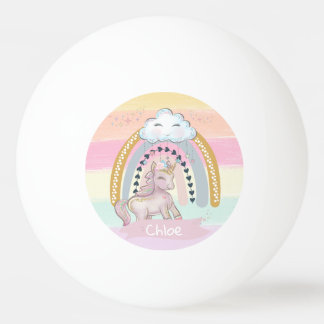 Balle De Ping Pong 🦄 Rainbow Unicorn Girl Nom personnalisé