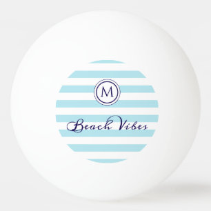 Balle De Ping Pong Rayures Bleues et Blanches Monogramme Prépa Plage