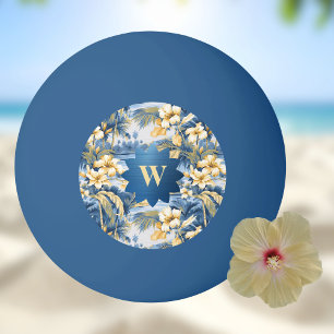 Balle De Ping Pong Rétro Jaune Bleu Floral et Palmiers Tropicaux Init