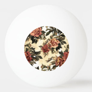 Balle De Ping Pong Roses Floral Aquarelle, Motif Peonies.