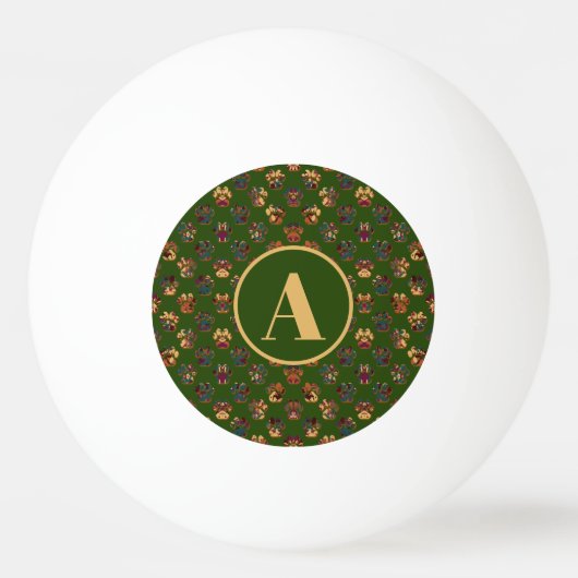 Balle De Ping Pong Silhouette d'animal Thanksgiving Monogramme vert (Devant)
