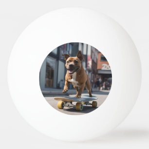 Balle De Ping Pong Skateboard Stunt : Un Staffy en déplacement