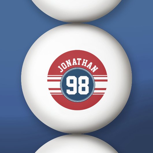 Balle De Ping Pong Sports Jersey Navy Blue & Red Stripes Nom Numéro