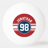 Balle De Ping Pong Sports Jersey Navy Blue & Red Stripes Nom Numéro (Dos)