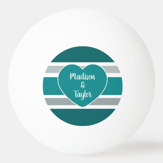 Balle De Ping Pong Stripes & Coeur noms personnalisés & date ping pon (Devant)