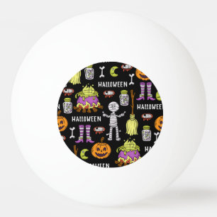 Balle De Ping Pong Symboles d'Halloween, thème vintage continu