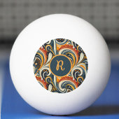 Balle De Ping Pong Trendy Hip Retro Orange Deep Teal Swirls Monogram
