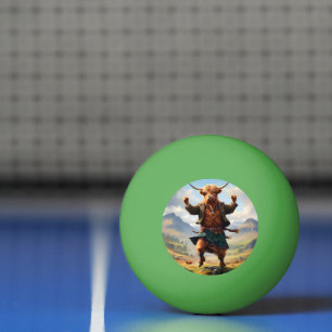 Balle De Ping Pong Vache des Highlands dansant le Highland Fling,