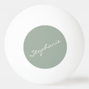 Balle De Ping Pong Vert sauge Élégant Script Moderne Minimaliste Nom