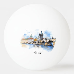 Balle De Ping Pong Vieux Prague, aquarelle du pont Charles