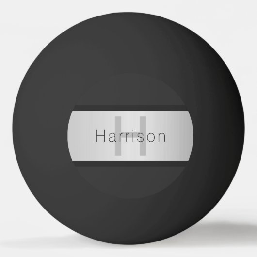 Balle De Ping Pong Votre nom et votre monogramme | Gris & Faux Silver (Dos)