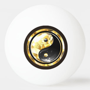 Balle De Ping Pong Yin Yang or en or sur fond noir