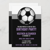 Balle de soccer violet et noir Invitations d'anniv (Devant / Derrière)