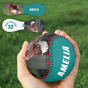 Balle De Softball 2 Photo Softball Teal Numéro du Joueur Nom de l'Éq