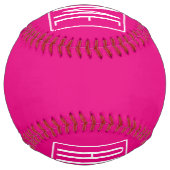 Balle De Softball 3 Initiales Monogramme | Blanc sur rose chaud (Dos)