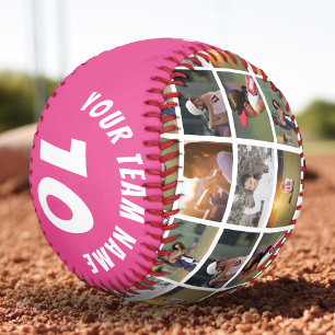 Balle De Softball 6 Collage Photo Numéro de Joueur Rose Nom de l'Équ