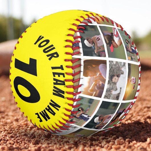 Balle De Softball 6 Photo Collage Jaune Numéro d'équipe Nom de l'équ