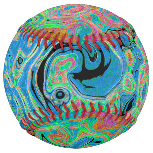 Balle De Softball Aquarelle bleu Super Abstrait rétro liquide