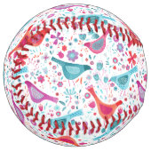 Balle De Softball Aquarelle d'oiseau Boho floral (Devant gauche)