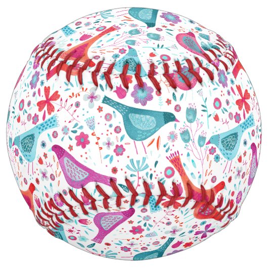 Balle De Softball Aquarelle d'oiseau Boho floral (Devant)