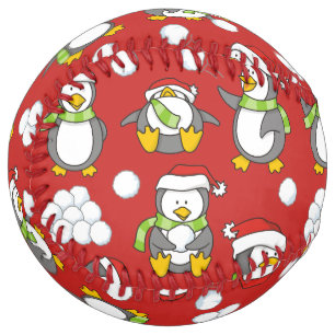 Balle De Softball Arrière - plan de pingouins de Noël