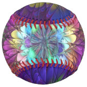 Balle De Softball Art abstrait fractal de fleurs psychédéliques colo (Dos)