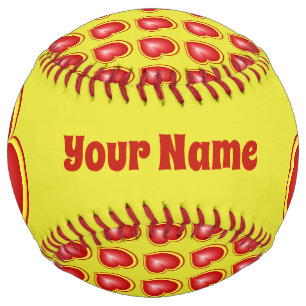 Balle De Softball Avec beaucoup d'amour Rouge Jaune Coeurs Modernes 