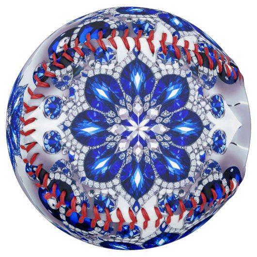Balle de softball avec Bleu Blanc Conception (Devant gauche)