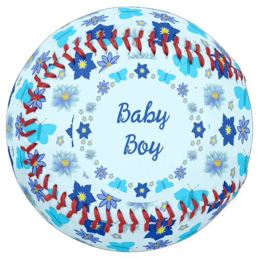 Balle De Softball Bébé bleu Papillons et fleurs personnalisés (Devant gauche)