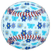 Balle De Softball Bébé bleu Papillons et fleurs personnalisés (Devant)