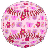 Balle De Softball Bébé rose Papillons et fleurs personnalisés (Devant)