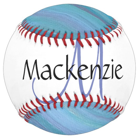 Balle De Softball Bleu calme Abstrait | Cool Turquoise Aqua Monogram (Devant)