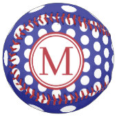Balle De Softball Blue and White Polka Dot With Red Monogram (Devant gauche)