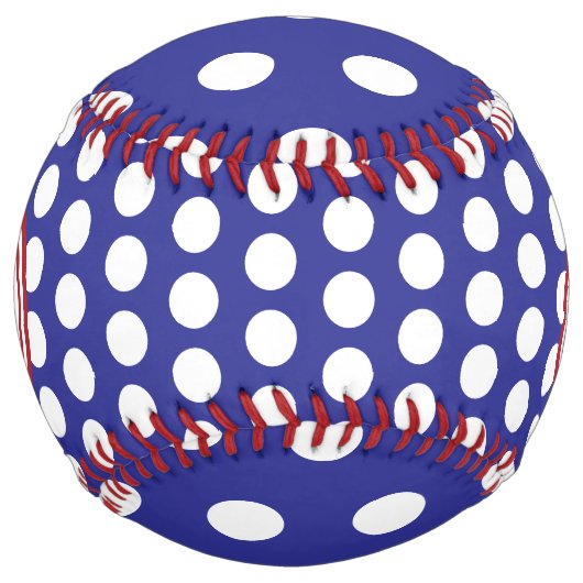 Balle De Softball Blue and White Polka Dot With Red Monogram (Devant)