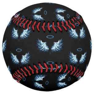Balle De Softball Blue Glowing Angel Wings on black background