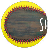 Balle De Softball Bois Foncé Rustique Jaune Nom (Devant gauche)