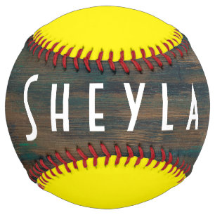 Balle De Softball Bois Foncé Rustique Jaune Nom