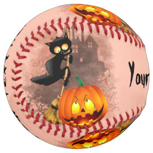 Balle De Softball Chat effrayé par Citrouille Fun Halloween caractèr