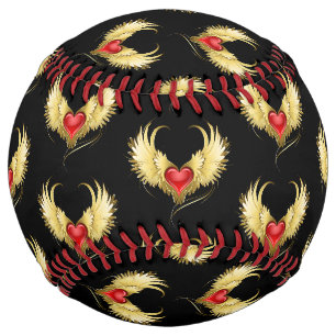 Balle De Softball Coeur rouge avec ailes d'or