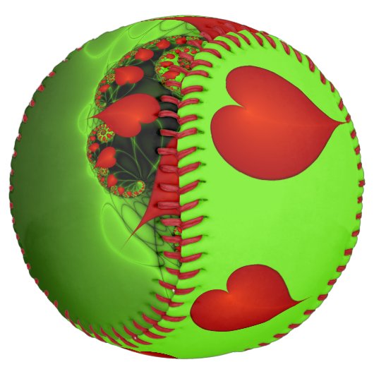 Balle De Softball Coeurs rouges Lime vert Moderne Art Abstrait fract (Incliné)
