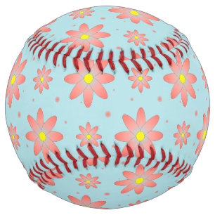 Balle De Softball Corail rose et poudres bleu délicat marguerite fle