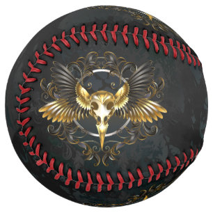 Balle De Softball Crâne d'oiseau doré sur fond noir