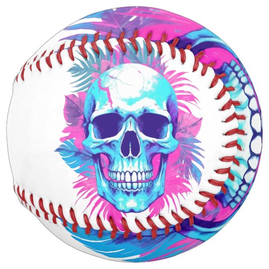 Balle De Softball Crâne floral en style Vaporwave (Dos gauche)