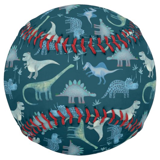 Balle De Softball Cute Dinosaures Motif Turquoise (Devant)